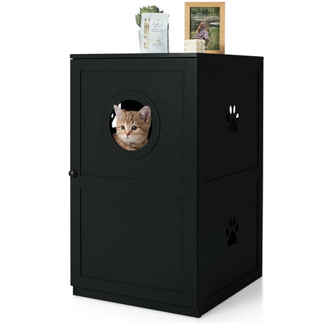 2-Tier Litter Box Enclosure with Anti-Toppling System for Home Pet
