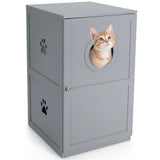 2-Tier Litter Box Enclosure with Anti-Toppling System for Home Pet-Grey
