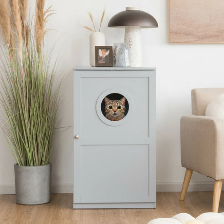2-Tier Litter Box Enclosure with Anti-Toppling System for Home Pet-Grey