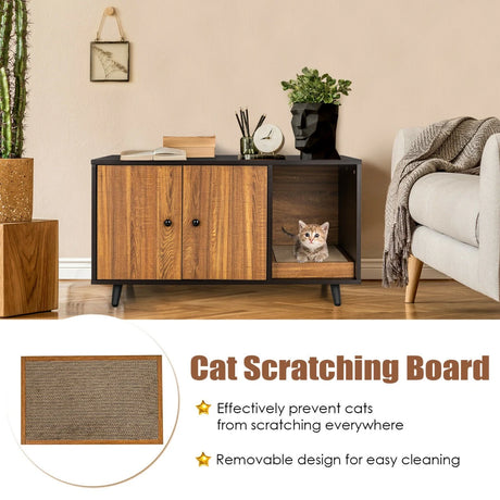 Cat Litter Box Enclosure with Divider for Large Cat &amp; Kitty-Coffee