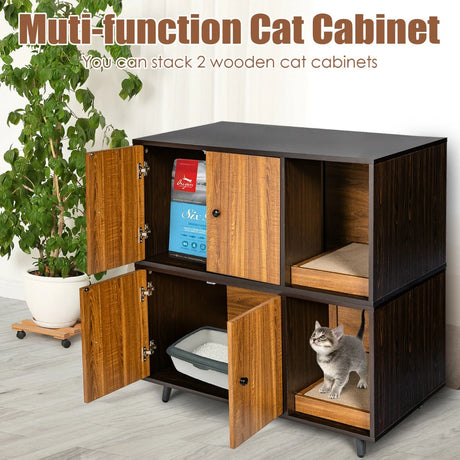Cat Litter Box Enclosure with Divider for Large Cat &amp; Kitty-Coffee