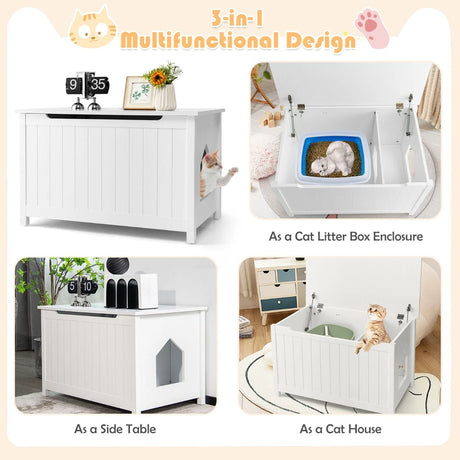 Large Wooden Cat Litter Box with Top Opening for Pet