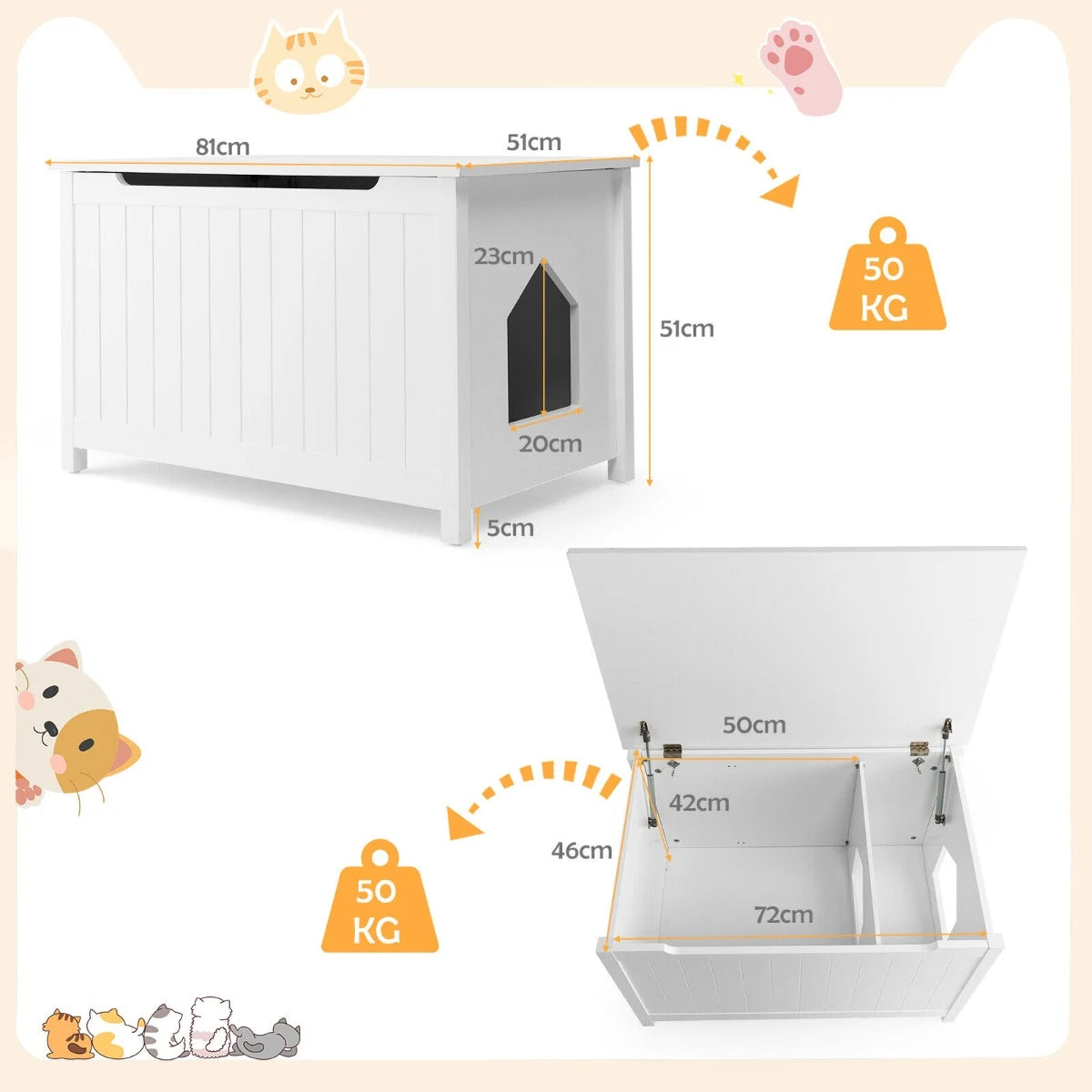 Large Wooden Cat Litter Box with Top Opening for Pet
