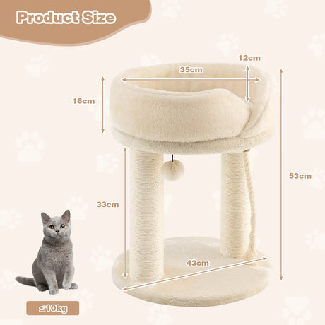 4-in-1 Cat Climbing Tree Tower with Soft Top Perch &amp; Padded Base-Beige