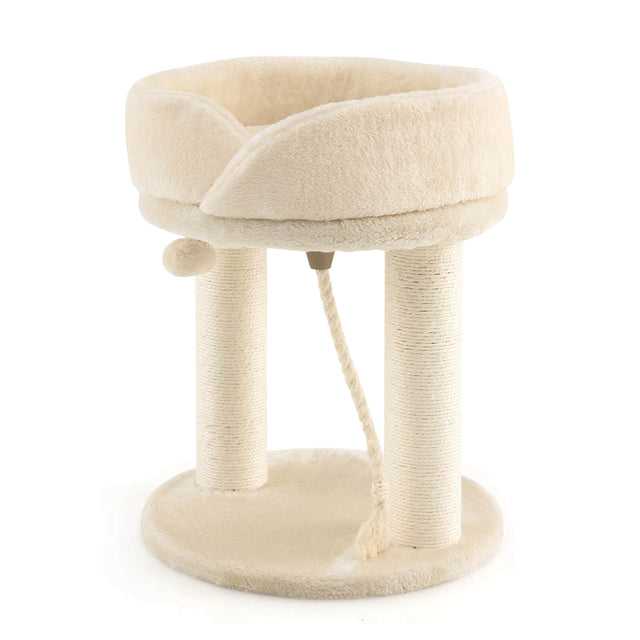 4-in-1 Cat Climbing Tree Tower with Soft Top Perch &amp; Padded Base-Beige