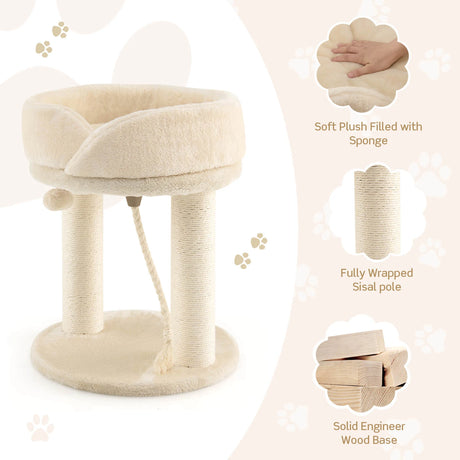 4-in-1 Cat Climbing Tree Tower with Soft Top Perch &amp; Padded Base-Beige