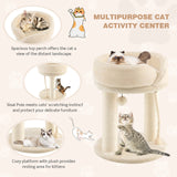 4-in-1 Cat Climbing Tree Tower with Soft Top Perch &amp; Padded Base-Beige