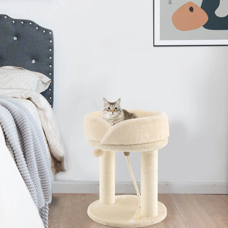 4-in-1 Cat Climbing Tree Tower with Soft Top Perch &amp; Padded Base-Beige