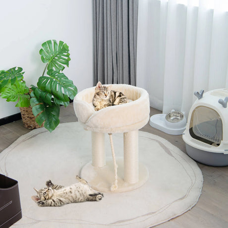 4-in-1 Cat Climbing Tree Tower with Soft Top Perch &amp; Padded Base-Beige
