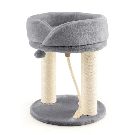 4-in-1 Cat Climbing Tree Tower with Soft Top Perch &amp; Padded Base-Grey