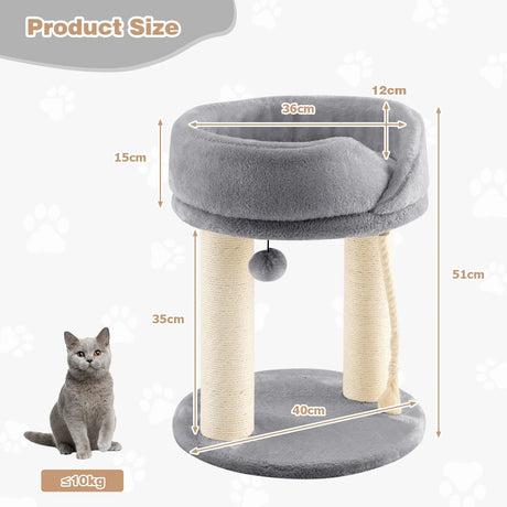 4-in-1 Cat Climbing Tree Tower with Soft Top Perch &amp; Padded Base-Grey