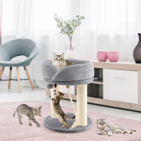 4-in-1 Cat Climbing Tree Tower with Soft Top Perch &amp; Padded Base-Grey