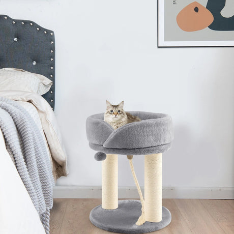 4-in-1 Cat Climbing Tree Tower with Soft Top Perch &amp; Padded Base-Grey