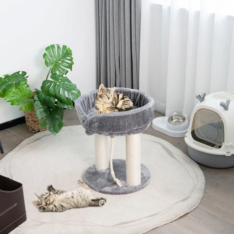 4-in-1 Cat Climbing Tree Tower with Soft Top Perch &amp; Padded Base-Grey