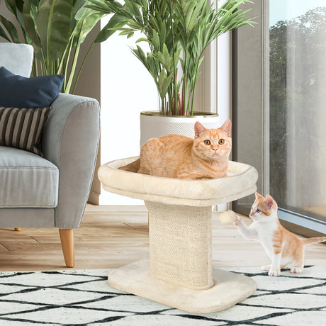 Modern Cat Tree Tower for Kittens with Large Plush Perch for Indoor Beige