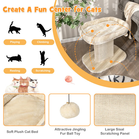 Modern Cat Tree Tower for Kittens with Large Plush Perch for Indoor Beige
