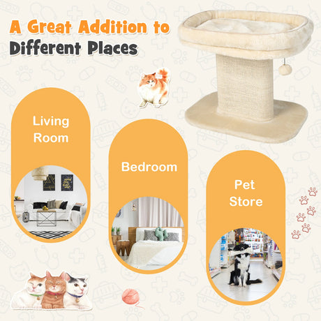 Modern Cat Tree Tower for Kittens with Large Plush Perch for Indoor Beige