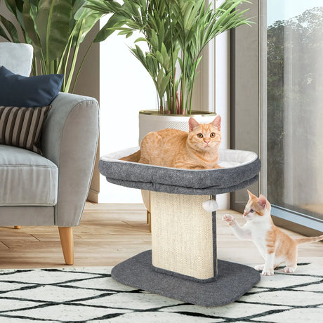 Modern Cat Tree Tower for Kittens with Large Plush Perch for Indoor Gray