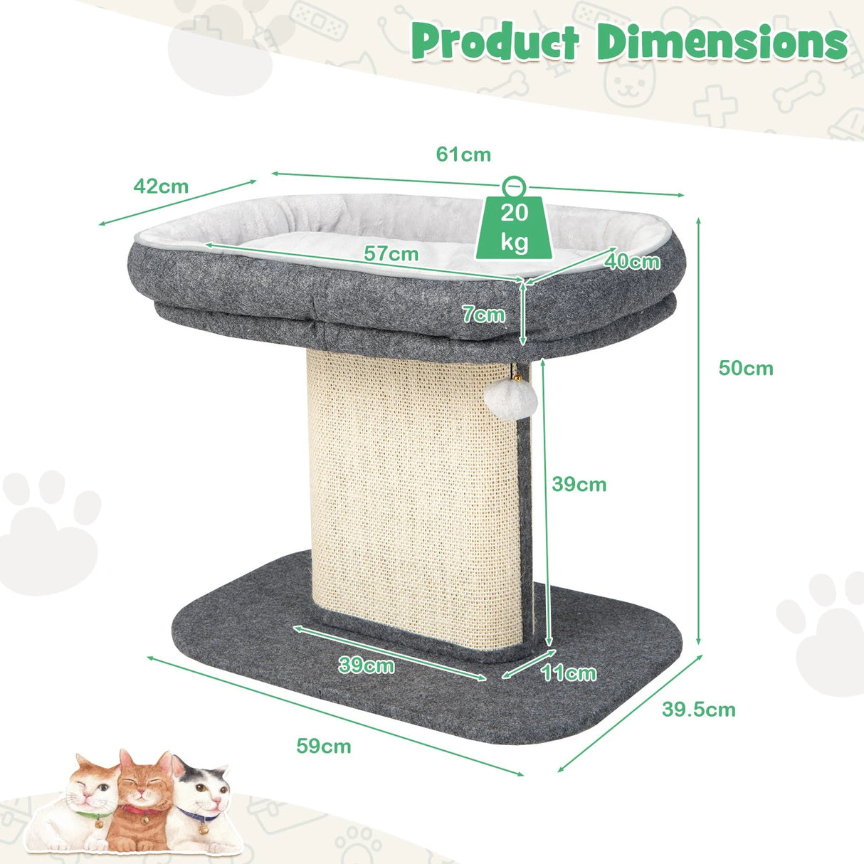 Modern Cat Tree Tower for Kittens with Large Plush Perch for Indoor Gray