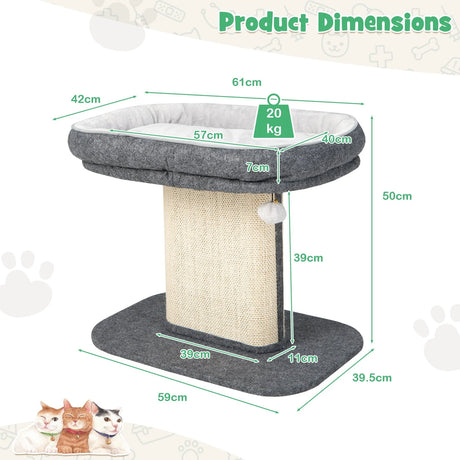 Modern Cat Tree Tower for Kittens with Large Plush Perch for Indoor Gray