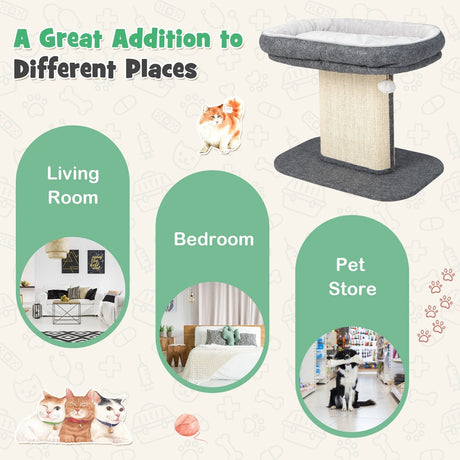 Modern Cat Tree Tower for Kittens with Large Plush Perch for Indoor Gray