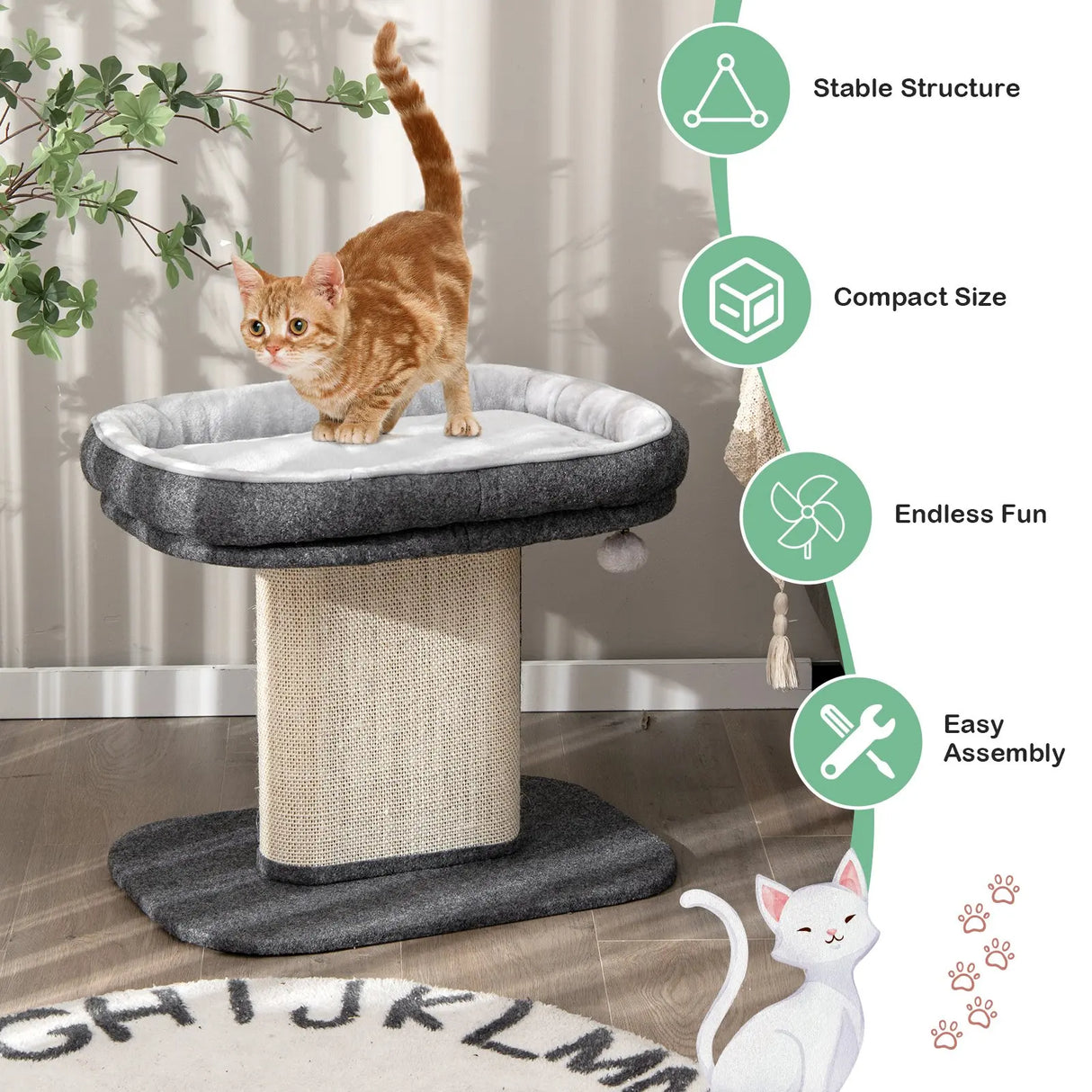 Modern Cat Tree Tower for Kittens with Large Plush Perch for Indoor Gray