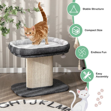 Modern Cat Tree Tower for Kittens with Large Plush Perch for Indoor Gray