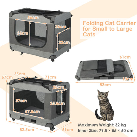 Portable Folding Cat Carrier with 4 Lockable Wheels-XL