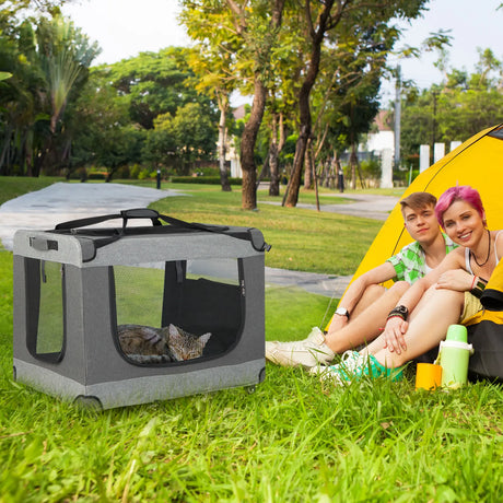 Portable Folding Cat Carrier with 4 Lockable Wheels-XL