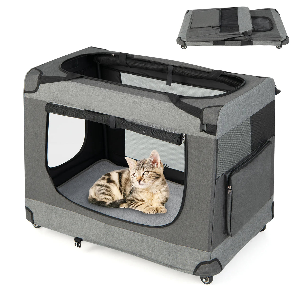 Portable Folding Cat Carrier with 4 Lockable Wheels-XL