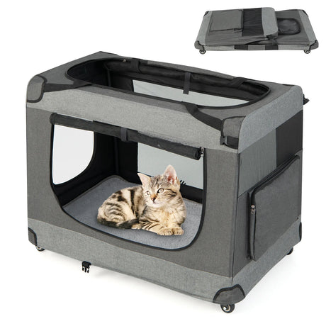 Portable Folding Cat Carrier with 4 Lockable Wheels-XL