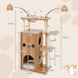 52 Inch Modern Multi-level Cat Play Center with Deluxe Hammock-Natural