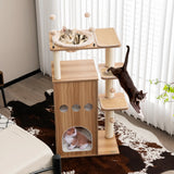52 Inch Modern Multi-level Cat Play Center with Deluxe Hammock-Natural