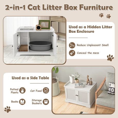Wooden Cat House with Scratching Pad and Adjustable Divider-White