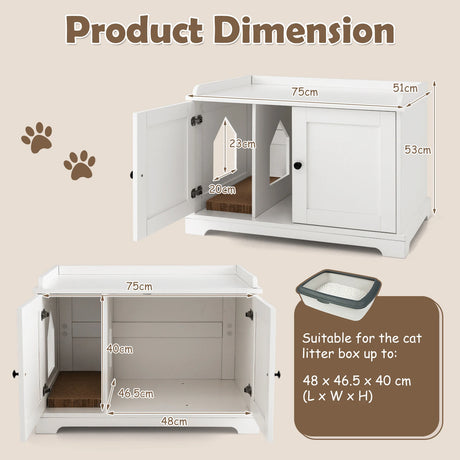 Wooden Cat House with Scratching Pad and Adjustable Divider-White