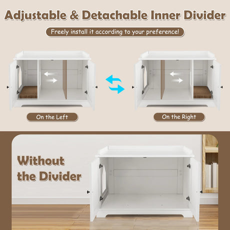 Wooden Cat House with Scratching Pad and Adjustable Divider-White