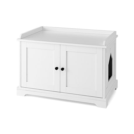 Wooden Cat House with Scratching Pad and Adjustable Divider-White