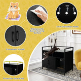 Cat Litter Box Enclosure with Double Doors & Scratch Cardboard-Black
