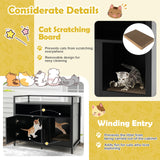 Cat Litter Box Enclosure with Double Doors & Scratch Cardboard-Black