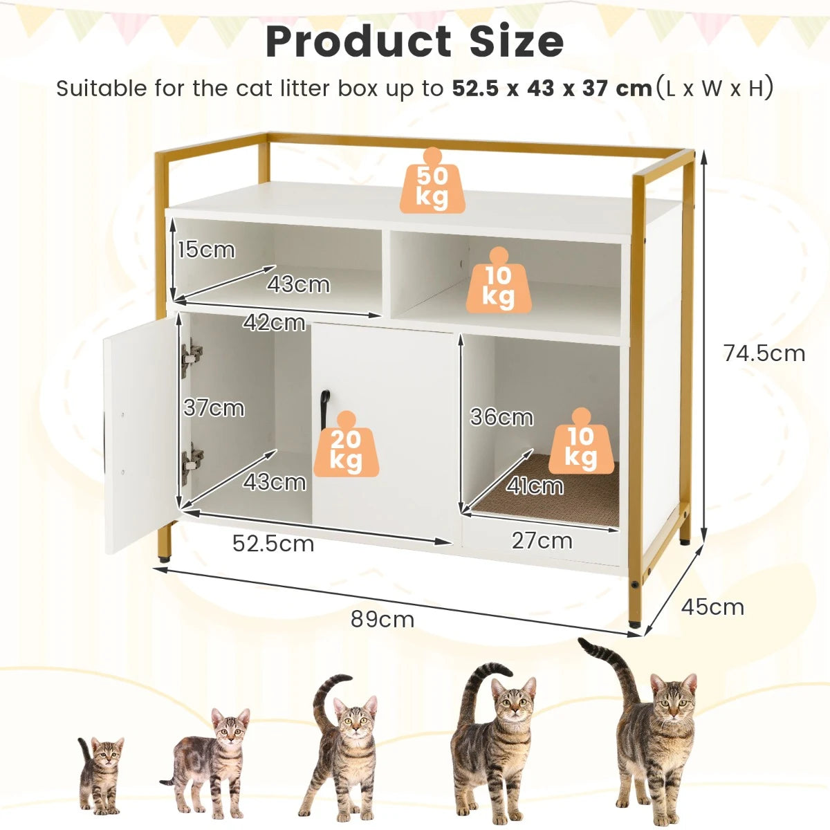 Cat Toilet Enclosure Cat Cupboard with Double Doors &amp; Scratcher Pad 89 x 45 x 74.5cm White