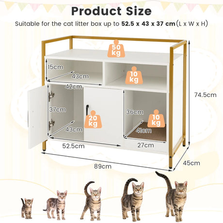 Cat Toilet Enclosure Cat Cupboard with Double Doors &amp; Scratcher Pad 89 x 45 x 74.5cm White