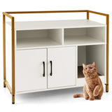 Cat Toilet Enclosure Cat Cupboard with Double Doors &amp; Scratcher Pad 89 x 45 x 74.5cm White