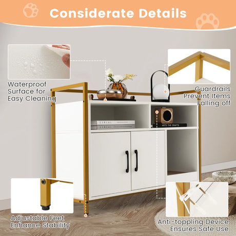Cat Toilet Enclosure Cat Cupboard with Double Doors &amp; Scratcher Pad 89 x 45 x 74.5cm White
