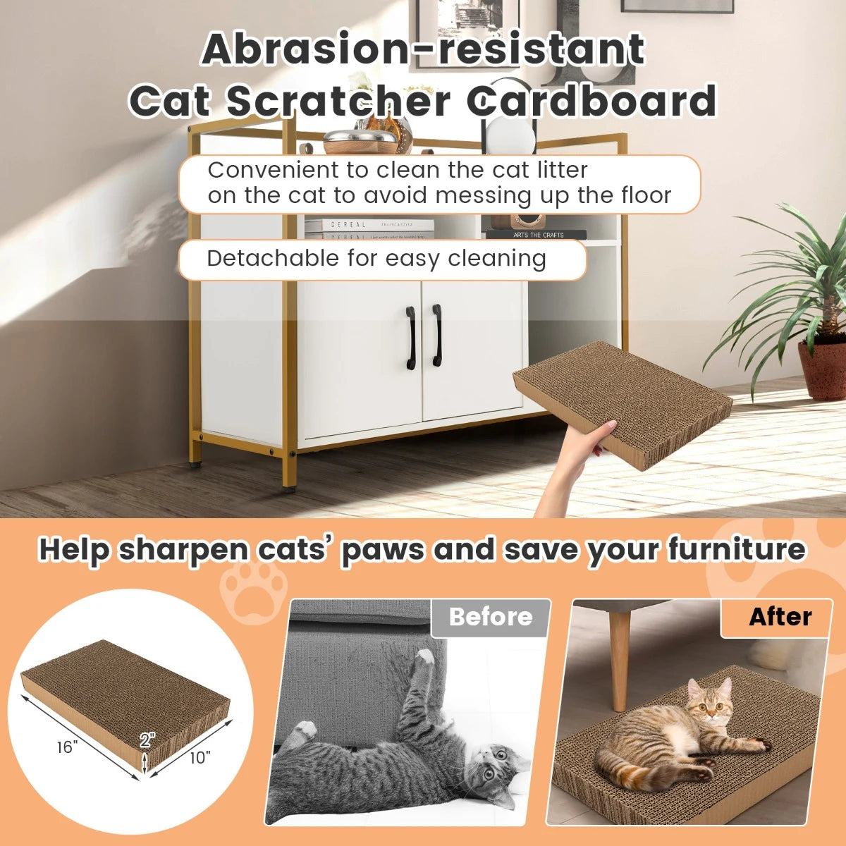 Cat Toilet Enclosure Cat Cupboard with Double Doors &amp; Scratcher Pad 89 x 45 x 74.5cm White