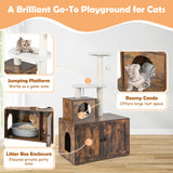 Cat Tree with Litter Box Enclosure with Cat Condo-Rustic Brown