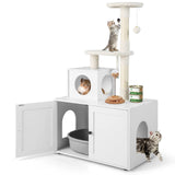 Cat Tree with Litter Box Enclosure with Cat Condo-White