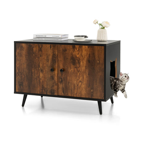 Industrial Cat Litter Box Enclosure with Divider and Cat-Shaped Entries
