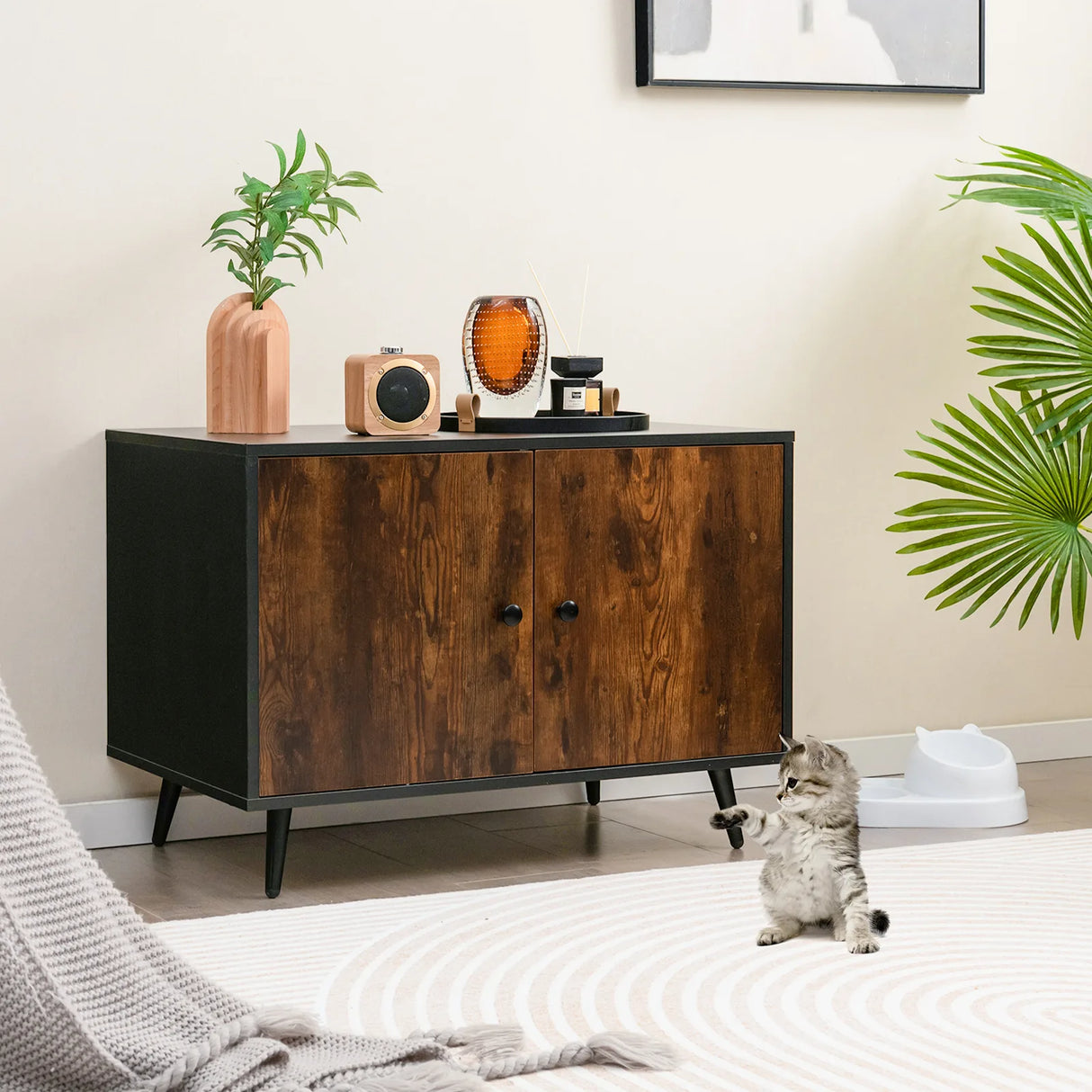 Industrial Cat Litter Box Enclosure with Divider and Cat-Shaped Entries