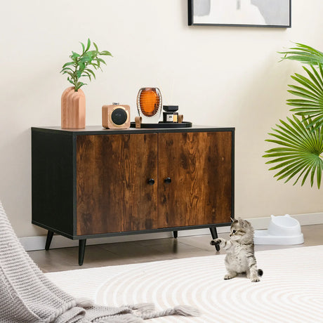 Industrial Cat Litter Box Enclosure with Divider and Cat-Shaped Entries