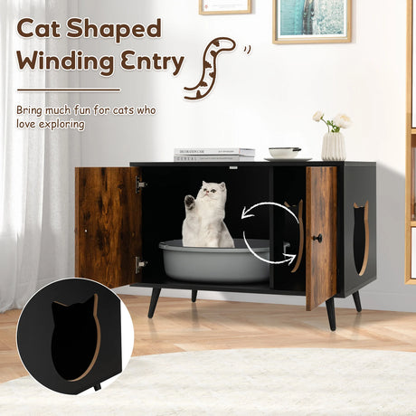 Industrial Cat Litter Box Enclosure with Divider and Cat-Shaped Entries